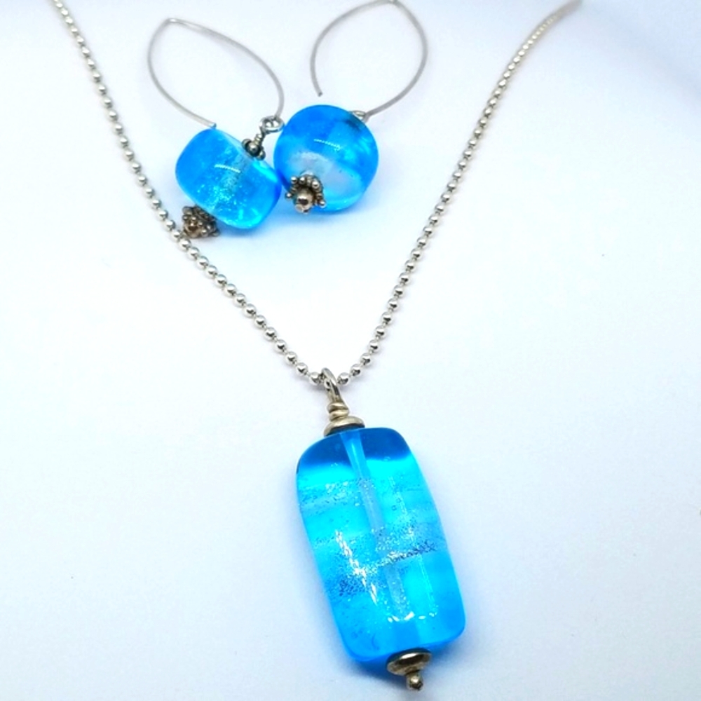Set of icy blue baubles- necklace and earrings